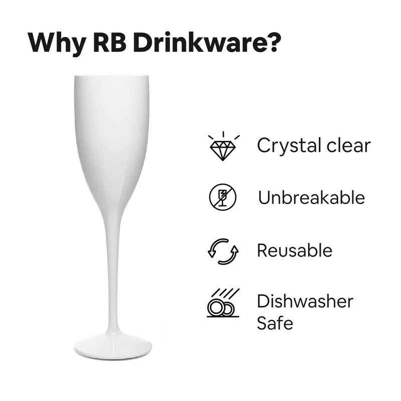 RB Black and White Glasses Range, Champagne glass, White
