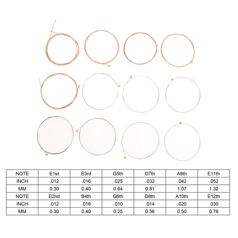 12 Pcs Acoustic Guitar Strings 12‑52 Gauge Phosphor Bronze PU