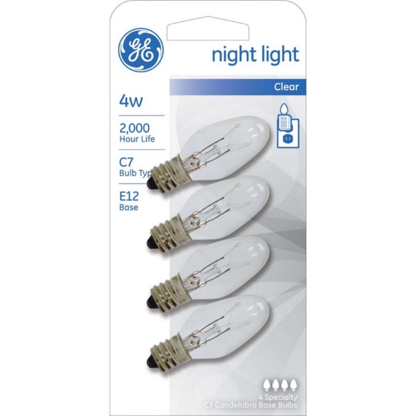 GE Night Light Bulb Standard, 4 Watt, Clear 4 ea (Pack of 2)