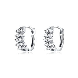 Silber Ohrringe für damen 925 geteilt durch 2 vertikale Linien, verziert mit Zirkonen. Ohrstecker aus Silber 925 für Damen oder 18K Gold, ideal als Geschenk zum Muttertag... Ohrringe (Versilberung)