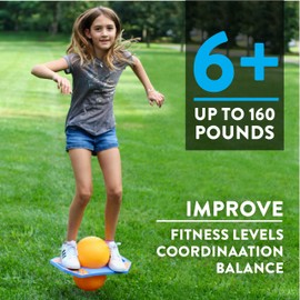 Flybar Pogo Trick Ball for Kids, Trick Bounce Board for Boys and Girls Ages 6+, Up to 160 lbs, Includes Pump, Easy to Carry Handle, Durable Plastic Deck Indoor, Outdoor Toy Pogo Jumper (Blue Dawn 2)