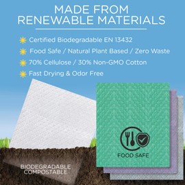 LOLA Swedish Dishcloths 10 Pk Biodegradable Reusable Paper Towels Absorbant Cellulose Kitchen Sponge Cloths Zero Waste Odour Free, Made in Germany