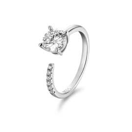 Moissanite Round Solitaire Engagement Open Ring for Women Sterling Silver Adjustable Promise Ring Size 5