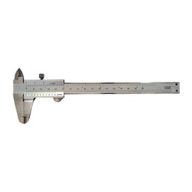 WRS Prez Vernier Calliper with Locking Screw, DIN 862, Rustproof, Matt Chrome-Plated, Fully Hardened, 4-Way Measurement, with Thread Chart, in Case, Sizes Name: 150 mm Measuring Range, Vernier 0.05 mm