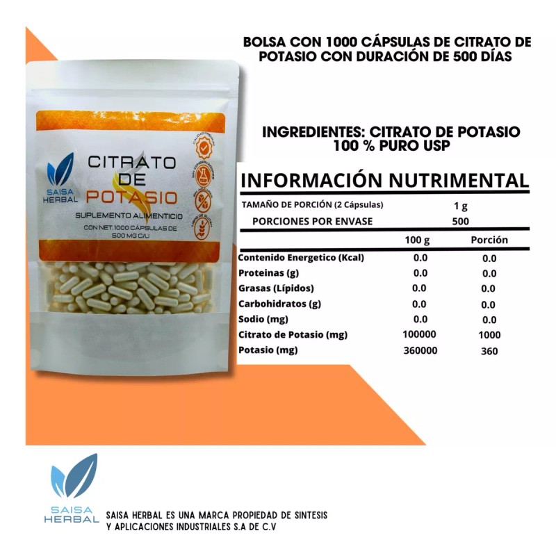Saisa Herbal Citrato De Magnesio Y Citrato De Potasio 1000