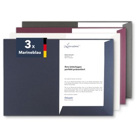 Presentation Folder A4 in Navy Blue (Pack of 3) - Very Sturdy 375 g/m² Premium Cardboard - Directly from the Manufacturer STRATAG - Document Folder A4 Offer Folder Cardboard Folder Project Folder