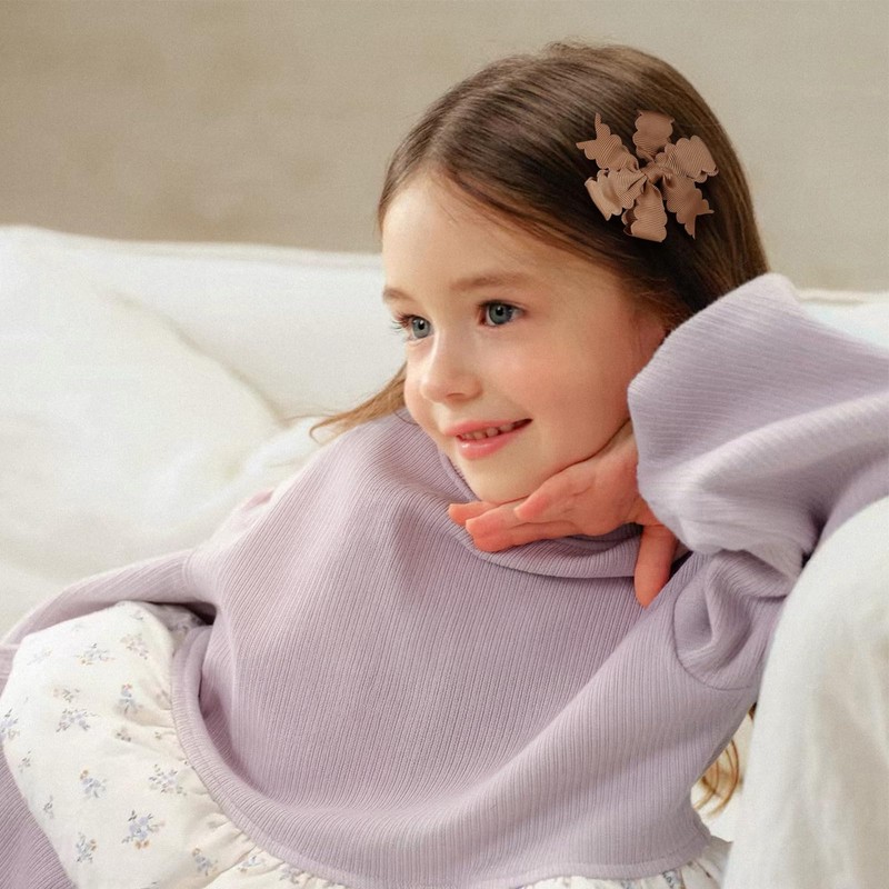 3 Inch Brown Grosgrain Scalloped Edge Bow Hair Clips for