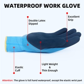 DS Safety Waterproof Work Gloves Hycool Grip Working Gloves 1 Pair(L,Blue)