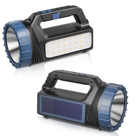 E-SHIDAI Solar Flashlight，Solar Powered Flashlight for Multi Function 8000 Lumens with Emergency，Portable Bright Camping Rechargeable Flashlights for Home, Outdoor Hiking, Power Outages（2pcs）