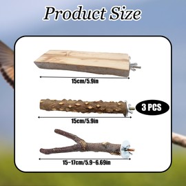 3 PCS Parrot Perch, 15 Cm Natural Wood Parrot Perch for Cage, Parrot Branch Platform, Used for Couples of Parrots, Chicks, Parrots, and Long Tailed Parrots