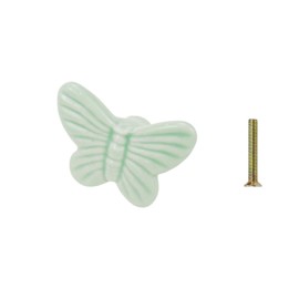 Geesatis Retro Cabinet Knobs Handles Butterfly Ceramic Pulls Knobs for Furniture Kitchen Drawer Closet Handle Hardware, with Mounting Screws, Light Green, 10 Pcs