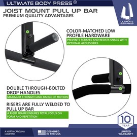 Joist Mount Pull Up Bar with Extra Hardware and Mounting Template for Easy Install to Beam or Rafter by Ultimate Body Press