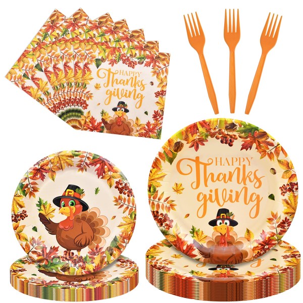 100 Pieces Thanksgiving Turkey Tableware Set Party Supplies – Happy