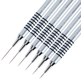 Nail Art Liner Brushes, 6Pcs Professional Gel Polish Painting Art Design Pen Set for Long Lines, Thin Details, Fine Drawing Sizes 5/7/9/11/20/25mm Nail Art Design Gift for Women(silver)