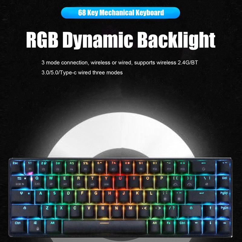 Wireless 2.4 G Mechanical Keyboard Black 68 Keys RGB Dynamic