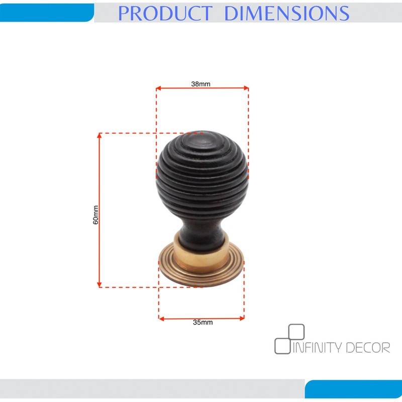 Infinity Decor Ebonised Reeded Preston Wooden Cupboard Knob Interior Furniture