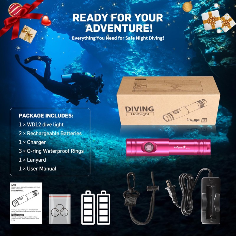 Odepro WD12 Scuba Diving Light 1400 Lumen Underwater Flashlight 3