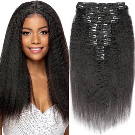 Kinky Straight Clip-In Real Hair Extensions, 16 Pieces, 240 g, Invisible Real Hair Wig Extensions, Clip-In Natural Black Clip Ins for Black Women, 12 + 14 Inches, 36 Clips