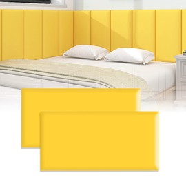 3D Anti-Collision Wall Padding for Kids, Peel and Stick Upholstered Wall Panels, Queen Headboard, Playroom Decorative Protection Panel, Pack of 2 Panels Sized 23.6” X 11.8” (Yellow)