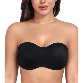 DotVol Women's Seamless Bandeau Unlined Underwire Minimizer Strapless Bra for Large Bust(Black, 44C)