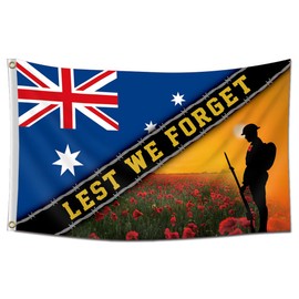 Australian Lest We Forget Flag 3X5FT Australia Anzac Day Flag 2 Grommet Decor Outdoor Flags For Memorial Day (multi)