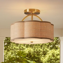 Joyartic 13" Rattan Semi Flush Mount Ceiling Light 3-Light Boho Mini Chandelier Ceiling Light Flush Mount for Hallway,Entrance,Kitchen,Bathroom,Bedroom,Living Room