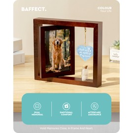 Baffect Dog Memorial Gifts For Loss Of Pet, Dog Passing Away Gifts Include Rotating Wooden Pet Memorial Frame For 4x6 Photo, Glitter Acrylic Pendants & Cat Hair Collector