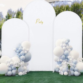 (7.2FT, 6.6FT, 6FT) Wedding Arch Cover Set of 3 White Spandex Fitted Arch Cover for Round Top Chiara Backdrop Stand Covers for Birthday Party Banquet Photo Background Decoration