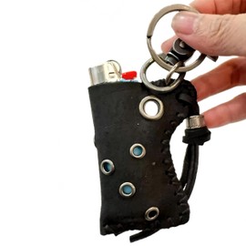 Leather Lighter Case Compatible BIC Lighter Standard Full Size in J6 - Lighter Cover and Pouch with Keychain for BIC Lighters Top Grain Leather Pouch in Brown or Black (Black)