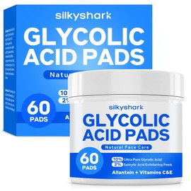 SilkyShark- Almohadillas renovadoras con ácido glicólico (60 unidades), 10% de ácido glicólico ultrapuro + 2% de ácido salicílico, exfoliante