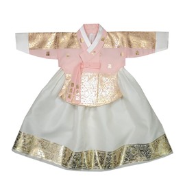 Girl Baby Hanbok Korea Traditional Dress hanbok 100th Days 1 Age Party Celebrations 1-10 Ages Lovely Pink Gold Print gg05 (1 year (dol))