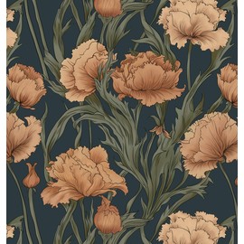 HeloHo Peel and Stick Wallpaper Dark Blue Contact Paper Vintage Floral Butterfly Wall Paper Removable Self Adhesive Wallpaper for Cabinets Bathroom Bedroom Decorative Vinyl Roll 17.3" X 78.7"