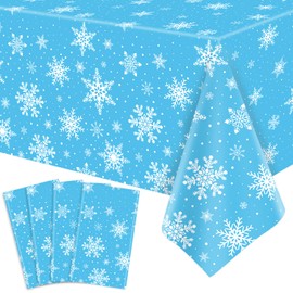 4 Pack Christmas Tablecloth Christmas Snowflake Tablecloth White Snowflake Plastic Table Cover Winter Wonderland Table Clothes Christmas Table Decorations Merry Christmas Party Supplies 86 x 51 Inch