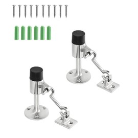 JUZHEN 2 PCS Stainless Steel Door Stopper with Hook, Heavy Duty Contemporary Safety Doorstops with Sound Dampening Rubber Bumper, Wall Mount Door Holder with Hardware 3-1/2 Inch