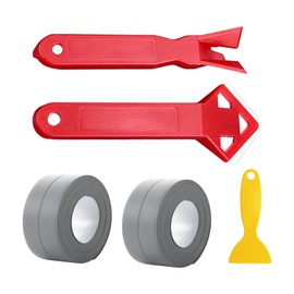 XMNIVATE 2 Rolls of Gray PVC Bathtub Sealing Tape, 1 Yellow Plastic Rubber Shovel, 2 Red Plastic Scrapers, Aquarium & Kitchen Caulking Tape, Waterproof