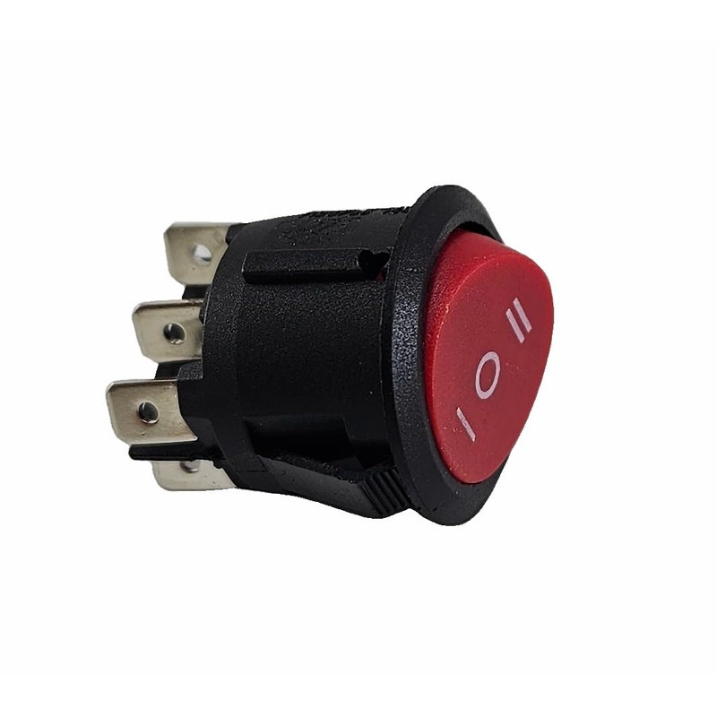 Round Rocker Switch, 6-pin 250V 6A, ON-OFF-ON, Red Rocker Unlit
