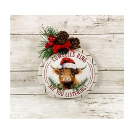 AGD Christmas Decor - Highland Cow Bells Chunky Wood Bulb Sitter