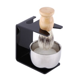 Men New Black Shaving Tool Stand Holder   Nylon Hair Brush   Stainless Steel Bowl   Soap