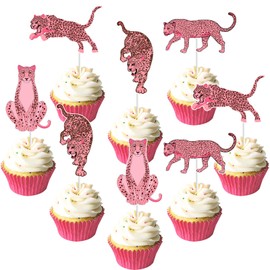 Jollyboom 36Pcs Cheetah Birthday Decorations Cupcake Topper, Pink Cheetah Birthday Decoration Pink Leopard Cupcake Topper for Girl Jungle Safari Wild One Cheetah Print Birthday Baby Shower