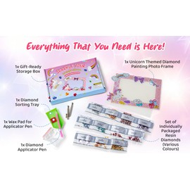 M PELOSA Diamond Painting Photo Frame Kit for Girls – 4x6 Inch DIY Arts and Crafts Set, Creative Unicorn Gifts for Girls, Sparkly Birthday Present for Kids