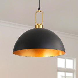 17.7 inch Large Black and Gold Pendant Lighting, Industrial Vintage Pendant Light Fixtures,Dome Metal Farmhouse Pendant Lamp for Kitchen Island Dining Room Hallway Entrance Living Room