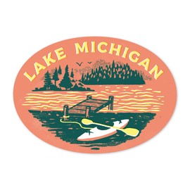 Die Cut Sticker Lake Michigan, Lake Life Series, Dock, Vinyl Sticker 3 to 6 inches, (Waterproof Decal for Cars, Water Bottles, Laptops, Coolers), Large