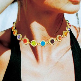 EARENT Colorful Crystal Choker Necklace Gold Rhinestone Chokers Sparkly Necklaces Chain Minimalist Prom Party Neck Jewelry for Women