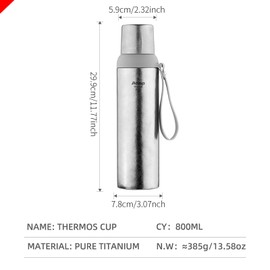 Titanium Water Bottle Portable thermos cup 800ml Double insulated Cup Ultralight Leakproof for Outdoor Camping Hiking
