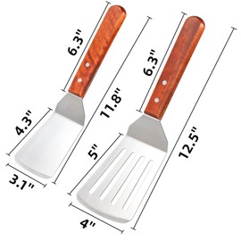 Pumtus 4 Pack Metal Spatulas Set, Stainless Steel Griddle Spatula & Slotted Spatula, Full Tang Wooden Handle Hamburger Turner, Fish Spatula Turner, Flat Top Grill Spatula for Cooking, BBQ (2 Size)