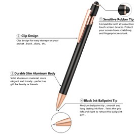 Aozora 15 Pieces Retractable Ballpoint Pens Black Ink 1.0 mm with Stylus Tip, Inspirational Motivational Screen Touch School Office Supplies (Black)