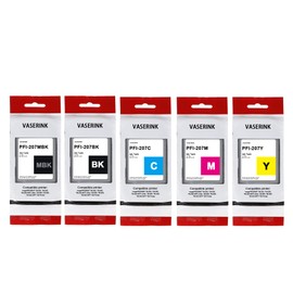 PFI-207 Full Color 300-ml Pigment Ink Tank Kit(5Pcs, Matte Black,Black Cyan Magenta Yellow) LOMENTI- PFI-207MBK PFI-207BK PFI-207C PFI-207M PFI-207Y Replacement for Canon IPF 680 IPF 680 Printer
