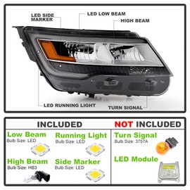 ACANII - For 2016-2019 Ford Explorer Limited|XLT|Platinum w/o Full LED Chrome Bezel LED Headlight - Passenger, w/o Logo