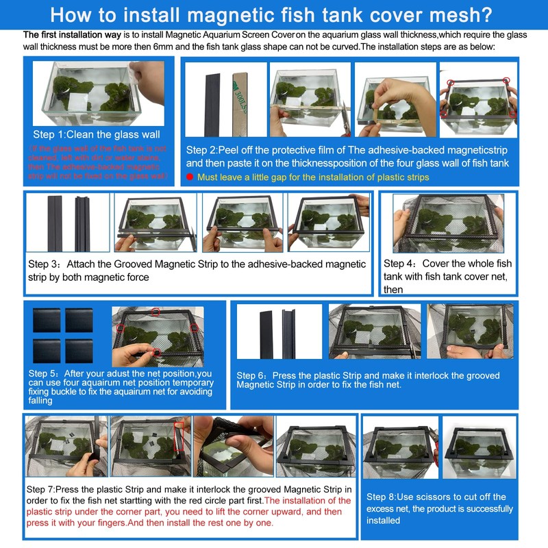 Magnetic Aquarium lid Fish Tank Hood top Cover Anti-Jumping net