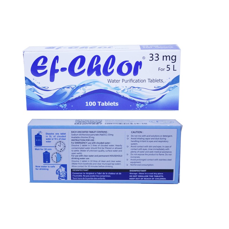 Ef-Chlor, Water Purification Tablets (100 Tablets), 33 Mg (10 L),